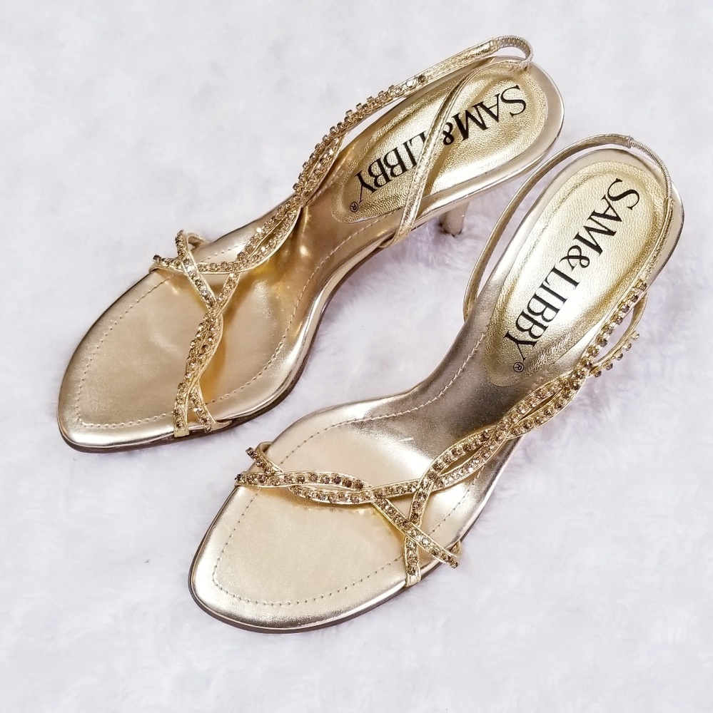 Sam & Libby Rhinestone Gold Heels - Picture 2 of 6